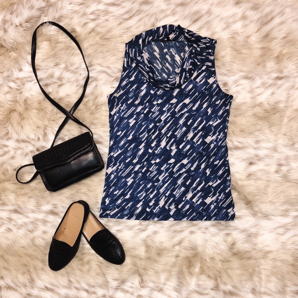 ANNE KLEIN Sleeveless Blue and Tan Blouse